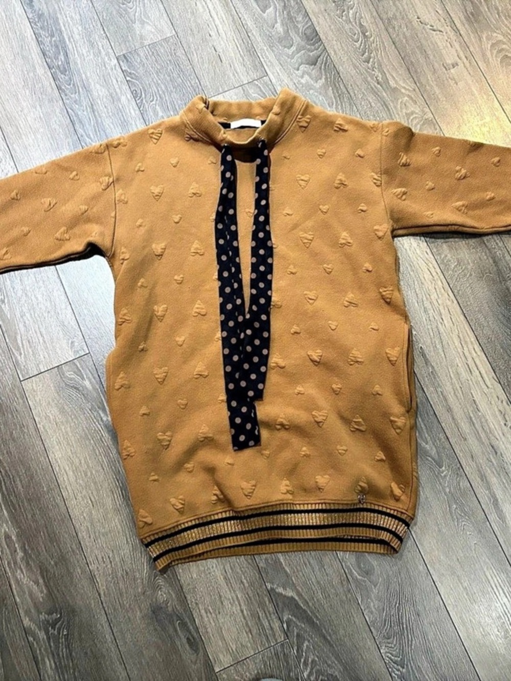 Lush Polka Dot Ribbon Crew Neck Sweater in Brown